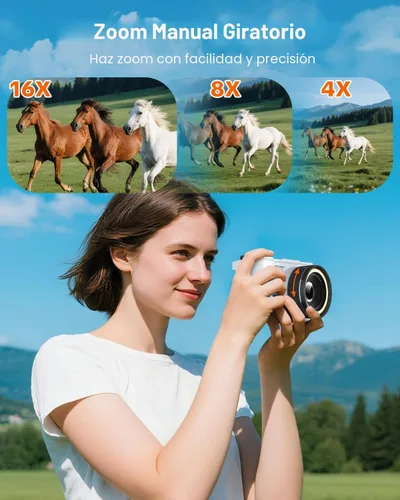 Miniatura 5 de W&O - Cámara digital para adolescentes, cámara digital para niños con tarjeta SD de 32 G, cámara de pantalla abatible de 180° para fotografía, Crema