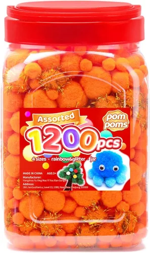 Miniatura 39 de Iooleem Pompones rosados – Tamaño surtido, 1200 piezas con ojos móviles, opciones de purpurina, perfectos para artes y manualidades