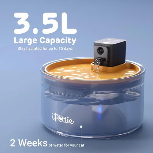 Miniatura 3 de iPettie Fuente de agua de cerámica para gatos, dispensador de agua inalámbrico para mascotas de 3.5 L/118 onzas con 3 modos de agua, bomba ultra