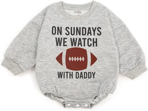 Miniatura 2 de Stafaz On Sundays We Watch Football with Daddy - Mameluco de manga larga para niñas, mameluco de burbujas