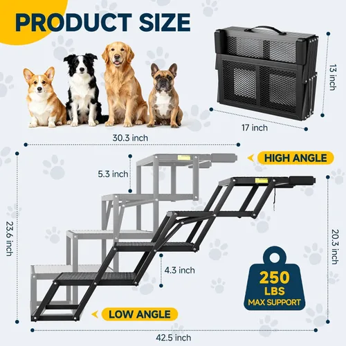 Miniatura 2 de DoCred Rampa para perros para automóvil, escalones plegables para perros con superficie antideslizante, escaleras para perros para automóviles