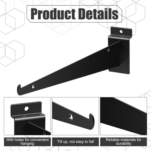 Miniatura 3 de Oudain Soporte de estante de listones de 12" con labio, soportes de pared de listones resistentes, accesorios de pared de listones flotantes en Negro