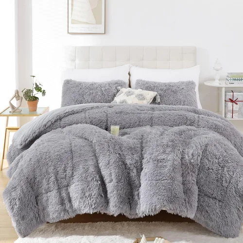 Miniatura 46 de Smoofy Juego de edredón esponjoso de tamaño Full, juego de edredón rosa de piel sintética, juego de ropa de cama mullido de lujo, juego de ropa