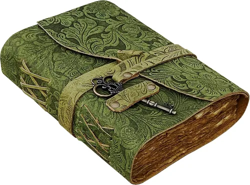 SH SHIFAA HANDICRAFT Diario de cuero antiguo hecho a mano con borde de cubierta vintage de papel encuadernado en cuero, diario del libro de sombras,