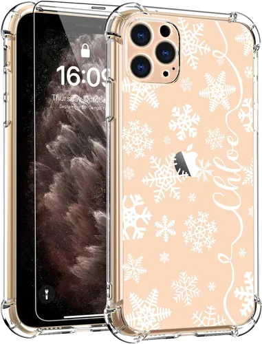 LUXVEER Funda para iPhone 11 Pro con protector de pantalla, elegante diseño floral en TPU suave transparente, ajuste delgado, funda protectora para