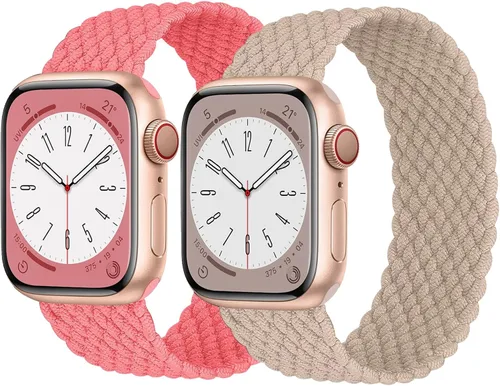 Paquete de 2 correas trenzadas Solo Loop para Apple Watch de 1.575 pulgadas, 1.614 pulgadas, 1.654 pulgadas, 1.732 pulgadas, 1.772 pulgadas, 1.732