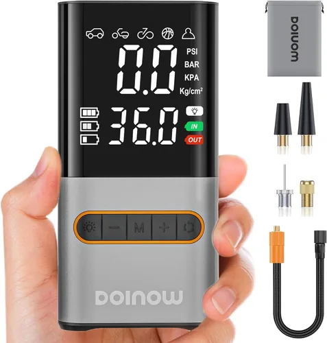 Inflador de neumáticos, compresor de aire portátil, mini bomba inalámbrica para bicicleta con pantalla digital de valores duales, bomba de aire de