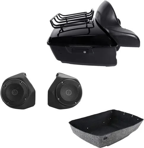Miniatura 30 de TCMT King - Caja para maletero de motocicleta, almohadilla para respaldo, portaequipajes, altavoces, luces laterales, luz trasera para Harley