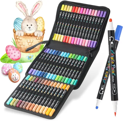 Marcadores de pintura acrílica de 60 colores, marcadores de pincel acrílico de doble punta con punta de pincel y punta fina, bolígrafo de pintura