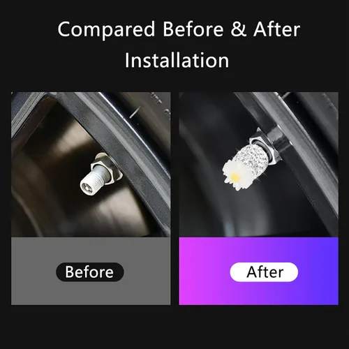 Miniatura 3 de 4 Pack de tapas de vástago de válvula brillantes con cristal de rhinestone en forma de margarita a prueba de polvo, universal para autos, camiones