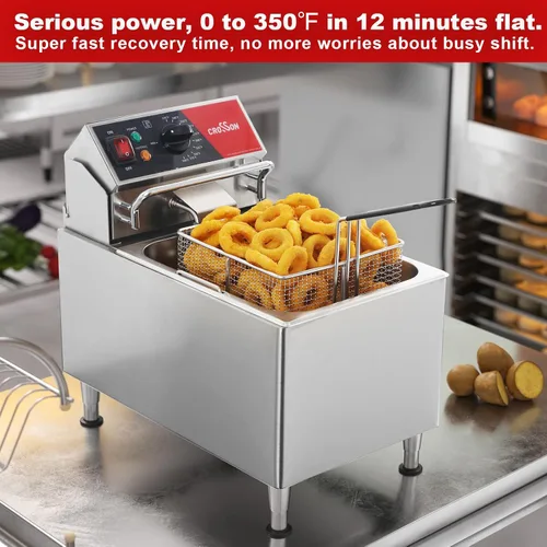 Miniatura 3 de CROSSON Freidora eléctrica de 15 libras con certificación ETL con cesta sólida sin necesidad de montaje, tapa y patas ajustables en altura para uso
