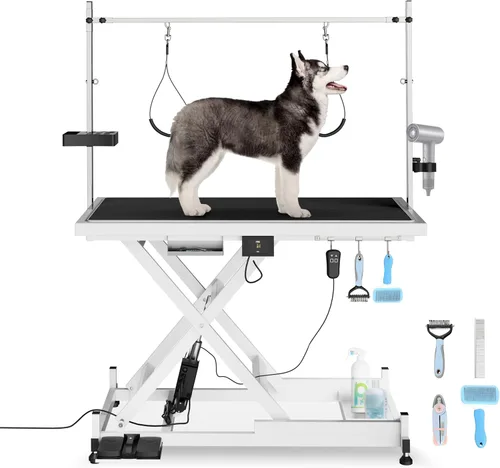 Miniatura 9 de Mesa hidráulica de aseo para perros pequeños y grandes, mesa profesional de aseo de mascotas resistente con brazo superior ajustable y soga, rango