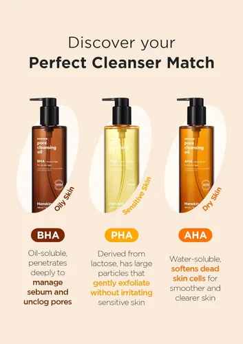 Miniatura 5 de Hanskin Aceite limpiador de poros con ácido hidroxi alfa, muestra de tamaño pequeño, removedor de maquillaje exfoliante, juego de limpiador facial