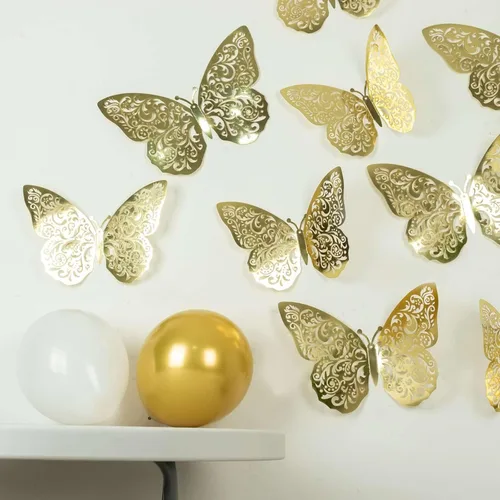 Miniatura 2 de Efavormart - Paquete de 10 calcomanías de pared de mariposa 3D grandes de lámina dorada metálica, mantel individual con cargador de papel