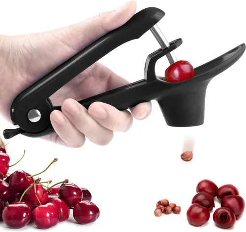 Cherry Pitter, Brighoot - Herramienta de acero inoxidable para descorazonador de cerezas con diseño de cerradura para hacer mermelada de cereza,