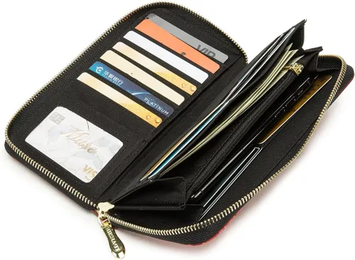 Miniatura 69 de Cartera de mano para mujer, estilo bohemio, con RFID, elegante, espaciosa con correa para viajes, capacidad para tarjetas, teléfono, dinero