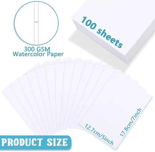 Miniatura 2 de Spiareal 100 hojas de papel de acuarela de 5 x 7 pulgadas, a granel, 140 libras/300 GSM, papel de construcción blanco, prensa en frío, algodón