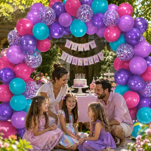 Miniatura 5 de Globos de látex rosa intenso, azul, morado, 50 globos de látex de 12 pulgadas con confeti metálicos para niños, temática mágica, cumpleaños, baby