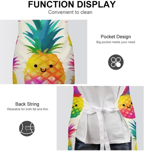 Miniatura 6 de MUSM Apron for Adults - 27.6 X 31.5 Inch, Heavy-Duty Polyester Aprons with Two Large Pockets, Waterproof Rainbow Pineapple Cartoon Kitchen Apron for