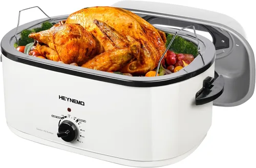 Miniatura 11 de Horno rostizador eléctrico, con tapa visible y autohumectante, grande, con descongelado y mantenimiento de calor, temperatura ajustable, bandeja