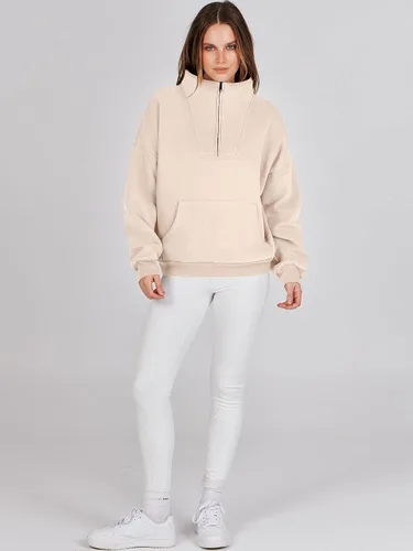 Miniatura 9 de ANRABESS Sudaderas con media cremallera para mujer, sudaderas cortas de gran tamaño, con cremallera de un cuarto, suéter de forro polar, suéter