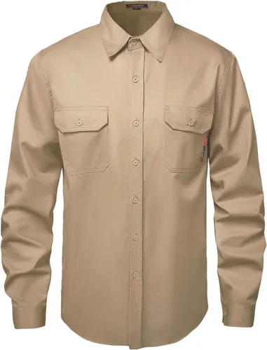 SKSAFETY Camisas FR de 7 oz para hombres, Camisa de Soldadura Hi Vis Resistente a las Llamas 100% Algodón Retardante de Fuego Camisa de Manga Larga