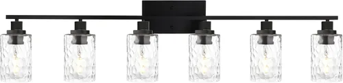 Miniatura 14 de MELUCEE Iluminación de pared interior 2 luces mate negra con vidrio martillado transparente, lámpara de pared moderna para tocador de baño