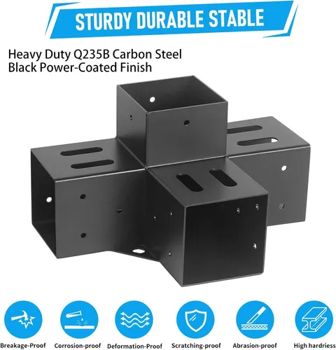 Miniatura 5 de Soportes de pérgola Woodworks 4x4 - Soportes de esquina de 4 vías y 90 grados para madera de 4x4 pulgadas (2 piezas) - Hardware modular