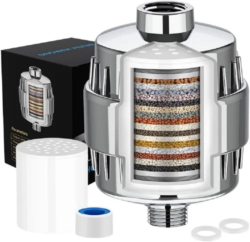 Miniatura 9 de Filtro de ducha universal de 20 etapas con filtro de agua reemplazable, cabezal de filtro de ducha de baño para agua dura, eliminación de cloro