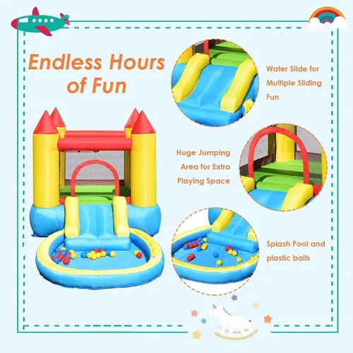 Miniatura 2 de Costzon Casa inflable de rebote con tobogán acuático con piscina de bolas y piscina de salpicaduras, castillo de salto animoso para niños diversión