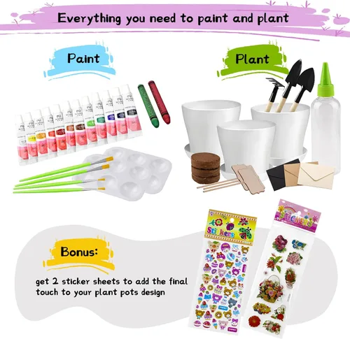 Miniatura 2 de Kit de jardinería infantil de pintura y plantas para niñas y niños, juguetes de jardín, flores, jardinería, regalo para niños, macetas de flores