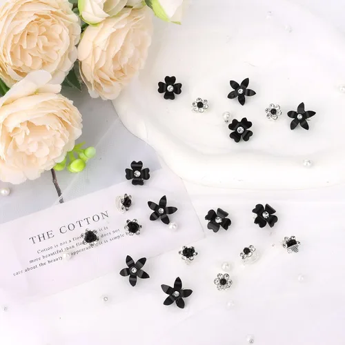 Miniatura 7 de YISSION Mini pinzas para el cabello negras con flores surtidas para mujeres y niñas, 20 pasadores de pelo florales de cristal, accesorios elegantes