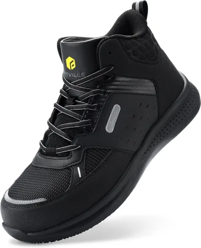 FitVille Botas de trabajo anchas para hombre, puntera compuesta, zapatos de seguridad para el trabajo, botas de trabajo antideslizantes,