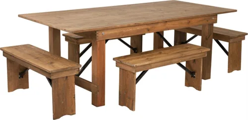 Flash Furniture HERCULES Series - Juego de mesa de granja plegable rústica antigua de 7 x 40 pulgadas y cuatro bancos Rústico antiguo