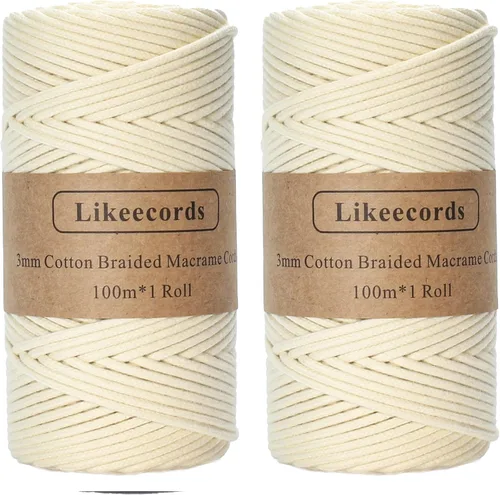Miniatura 7 de Cordón de Algodón Trenzado 3mm x 109 yardas - Cuerda de Macramé Colorida para Manualidades, Ganchos, Colgantes de Pared - 100% Algodón Natural