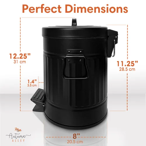 Miniatura 6 de Autumn Alley Cubo de Basura Pequeño Estilo Granja para Baño, Cubo de Basura Negro Mate a Prueba de Mascotas con Tapa para Baño Rústico, Cubo