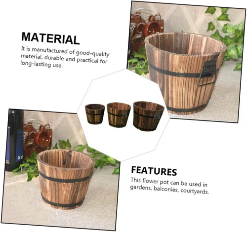 Miniatura 3 de Maceta de madera para suculentas, 3 piezas, macetero grande para suculentas, para exteriores, macetas redondas rústicas, macetas de madera rústicas