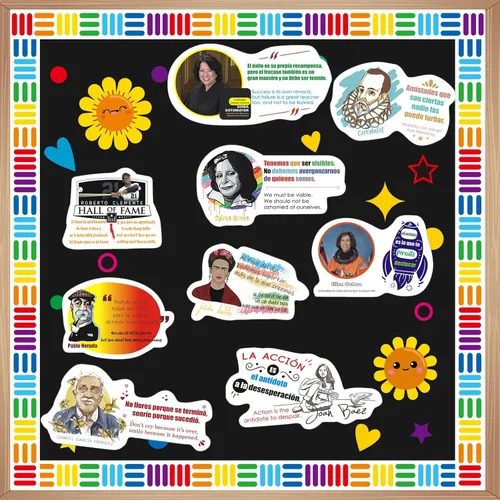 Decoración de tablón de anuncios en español en inglés, 9 etiquetas inspiradoras con citas hispanas, carteles laminados bilingües positivos para el