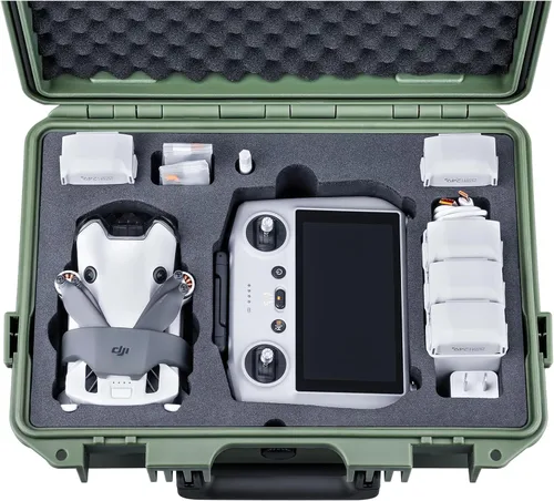 Miniatura 12 de Lykus Titan MM410 Estuche Rígido Impermeable (Amarillo) para DJI Mini 4 Pro/Mini 3/Pro y DJI RC 2/RC/RC-N2/N1, Soporte para 7 baterías y cordón RC