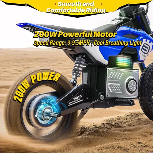 Miniatura 4 de Blitzshark Motocicleta Eléctrica de Tierra de 24 V para niños, motocicleta eléctrica con motor de 200 W de 5 a 12 años, motocicleta eléctrica