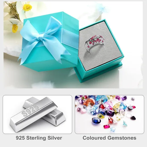 Miniatura 5 de RANDES Anillo de plata de ley 925 para mujer, diseño de ramas de cerezo, creado en laboratorio, rubí y esmeralda