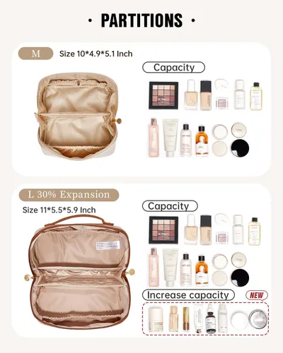 Miniatura 3 de EACHY Bolsa de Maquillaje de Viaje, Bolsas de Cosméticos de Gran Capacidad para Mujeres, Bolsa Portátil Impermeable que se Abre Plana, Bolsa de Aseo