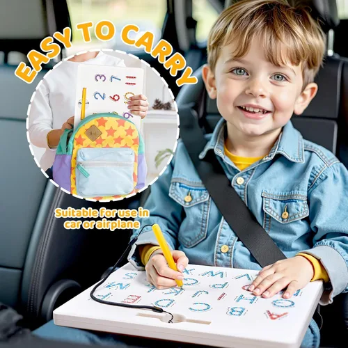 Miniatura 4 de GAMENOTE Juego de tableros magnéticos de letras y números de doble cara - Tablero de trazado de alfabeto y números para niños pequeños, práctica