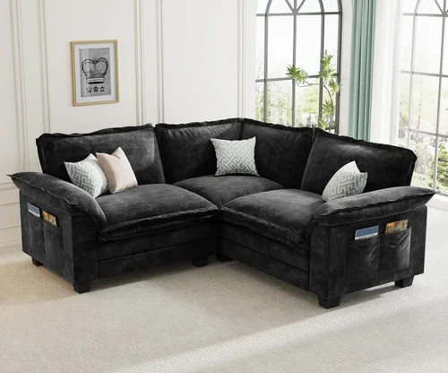 Miniatura 15 de KKL Sofá Seccional Modular de 89 Pulgadas, Sofá de Amor de 2 Asientos Sofá Nube con Asiento Profundo, Sofás Seccionales de Chenilla para Sala