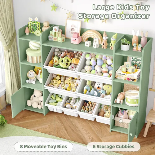 Miniatura 6 de FOTOSOK Organizador de almacenamiento de juguetes con 8 cubos de juguetes, organizador de juguetes para niños con 6 cubos de almacenamiento