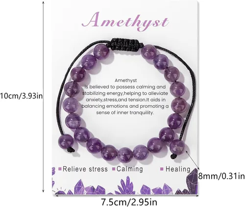 Miniatura 2 de Pulsera de cristal curativo para mujer de 0.315 in, pulsera de cuentas de cristal natural ajustable hecha a mano, joyería curativa, regalo