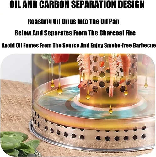 Miniatura 3 de Parrilla de barbacoa de barril de carbón ahumador, estufa colgante para barbacoa, parrilla de barbacoa de acero inoxidable con 20 pinchos de kabob