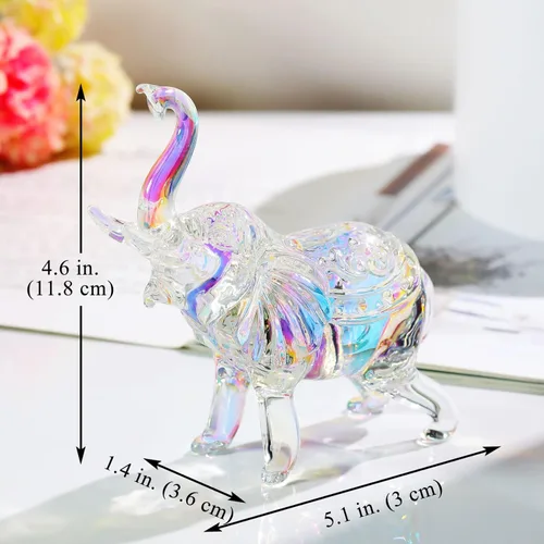 Miniatura 3 de YWHL Linda Figurilla de Vidrio de Cristal de Elefante, Regalos Coleccionables para Mujeres Amantes de los Elefantes, Estatua de Animal para Arco iris