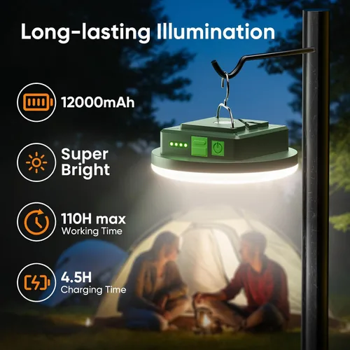 Miniatura 3 de Eventek Linterna de campamento de 12000 mAh, luces LED ultra brillantes con 4 modos y magnética, linterna recargable impermeable IPX5 para cortes