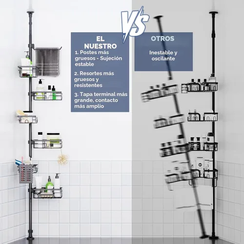 Miniatura 4 de Organizador de Caddy para Ducha con Poste de Tensión, Estante Esquinero de 6 Piezas Resistente al Óxido con Estante de Ducha Ajustable de 30-120